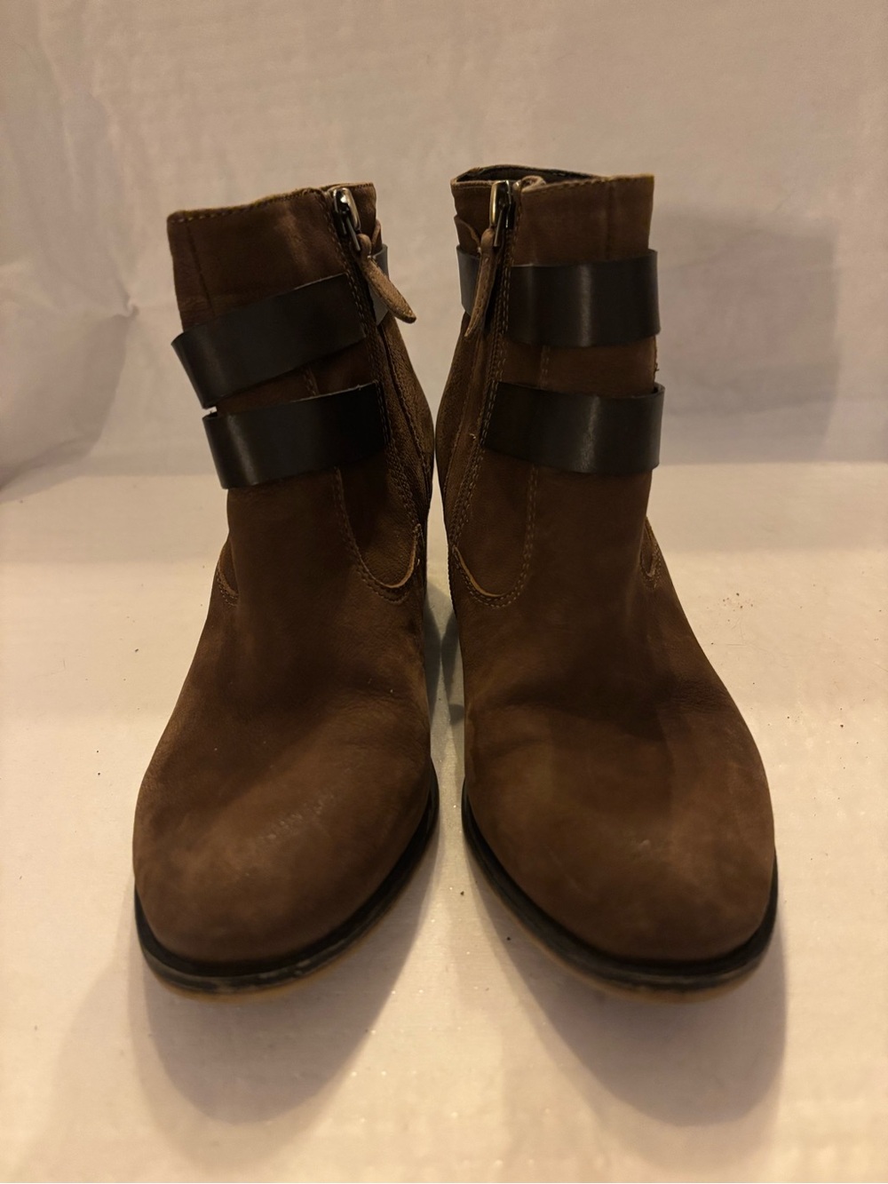 Franco Sarto Brown Ankle Boots with Black Strap Accents - Picture 2 of 6